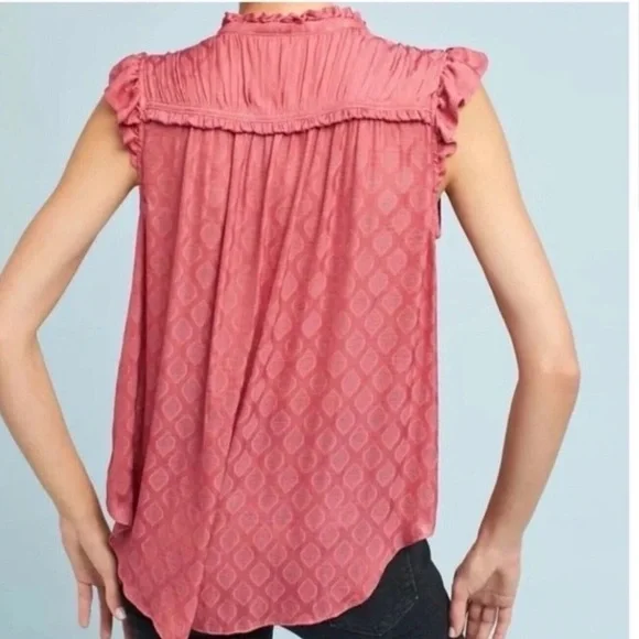 ANTHROPOLOGIE Maeve Textured Blouse with Ruffle Trim | Sz M - Picture 11 of 11